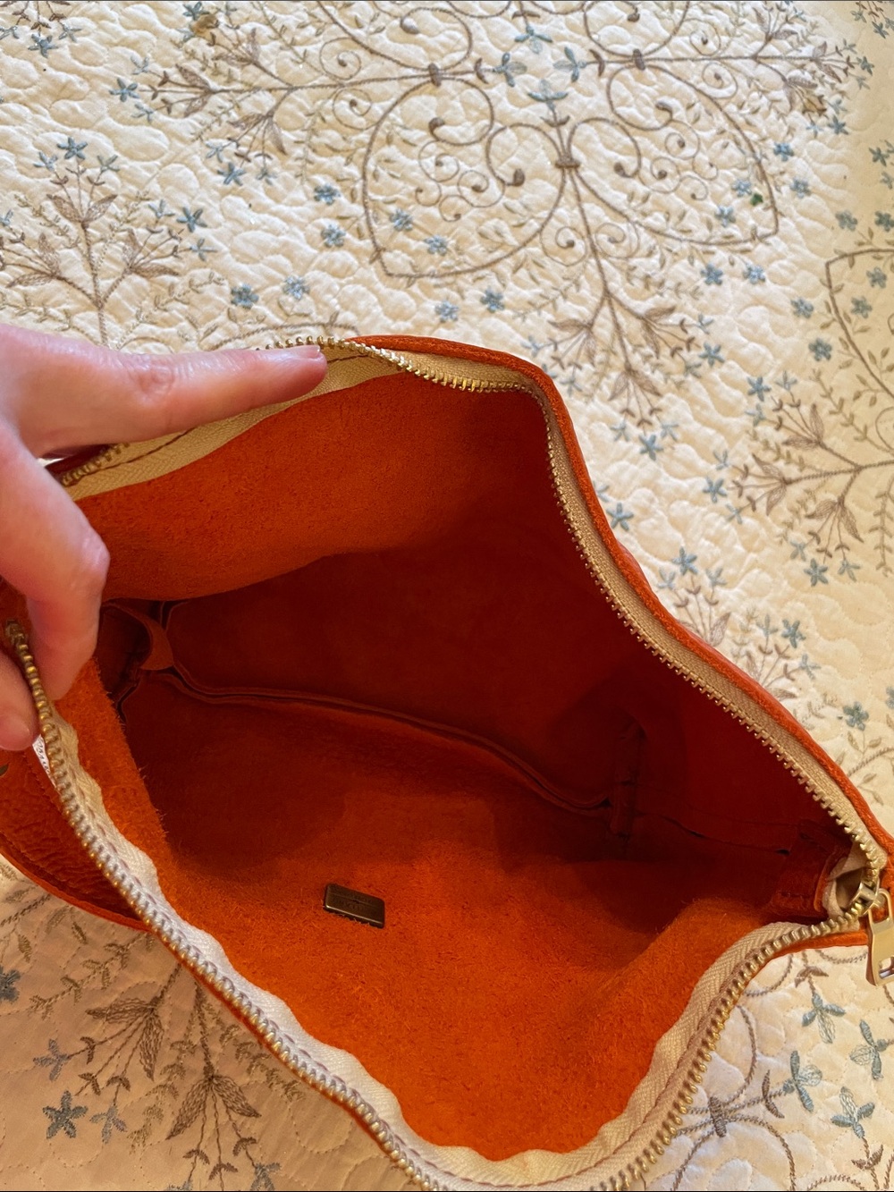 Pebbled Orange Leather Shoulder Bag with Minimal Metal Accent - Picture 3 of 3